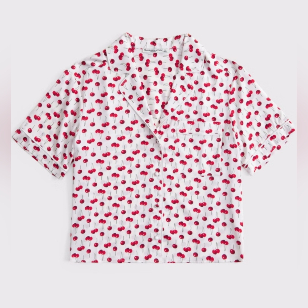 Abercrombie & Fitch Silk Cherry Print Short Sleeve Pajama Top - Size XS